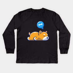 Cute Shiba Inu sleeping cartoon Kids Long Sleeve T-Shirt